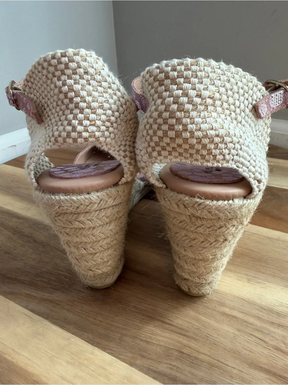 Helene Rouge Spain Pink Metallic Polka Dot Espadrille Wedge Sandals Sz 9 Leather